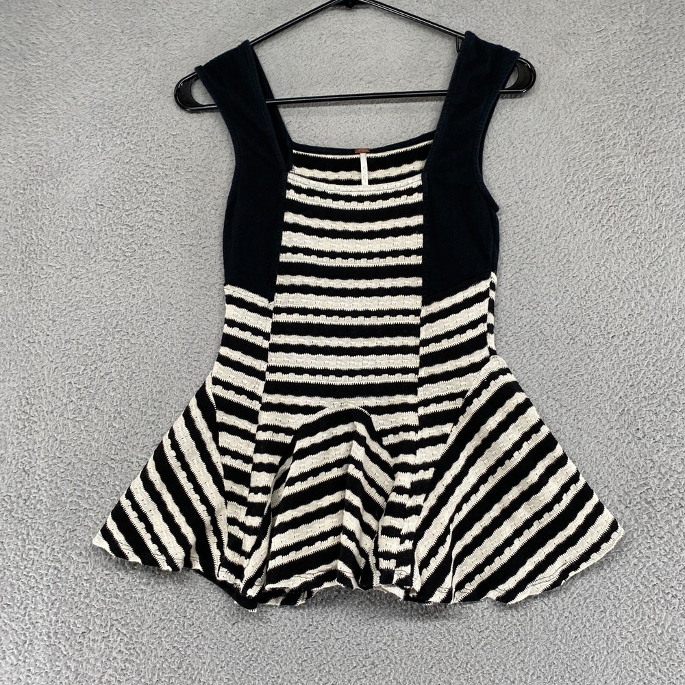 Free People Top Womens XS Peplum Striped Tank Fit & Flare Y2K Black White
